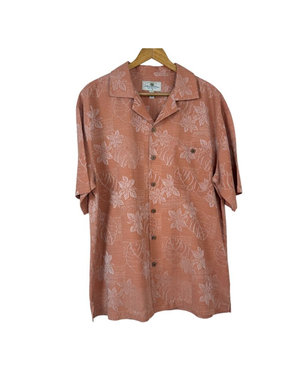 Island Shores 100% Silk Hawaiian Shirt Pink Tropical Button Up Men's LG Washable